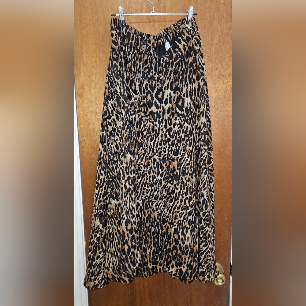Animal Print Button Down Semi Sheer Midi Skirt- Belt Loops & Lined - Fits Small